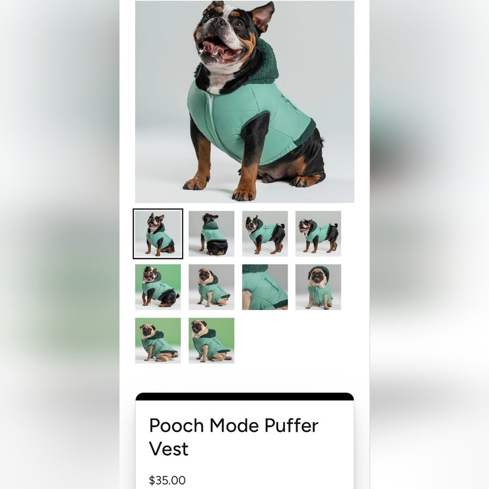 Pooch Mode Puffer Vest, Green, Size M